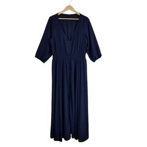 City Chic Women's Navy Blue Button Front V-Neck Maxi Dress Size 18